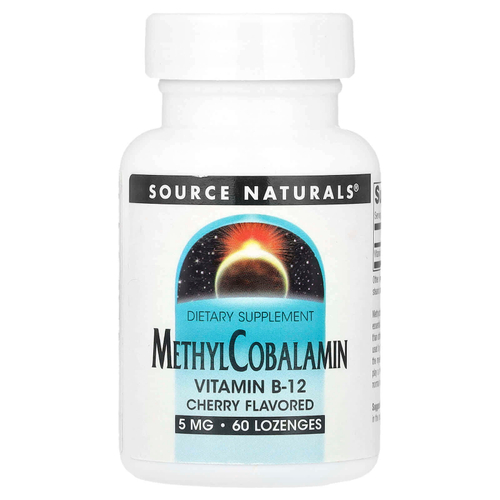 Source Naturals, метилкобаламин, витамин B12, со вкусом вишни, 5 мг, 60 пастилок