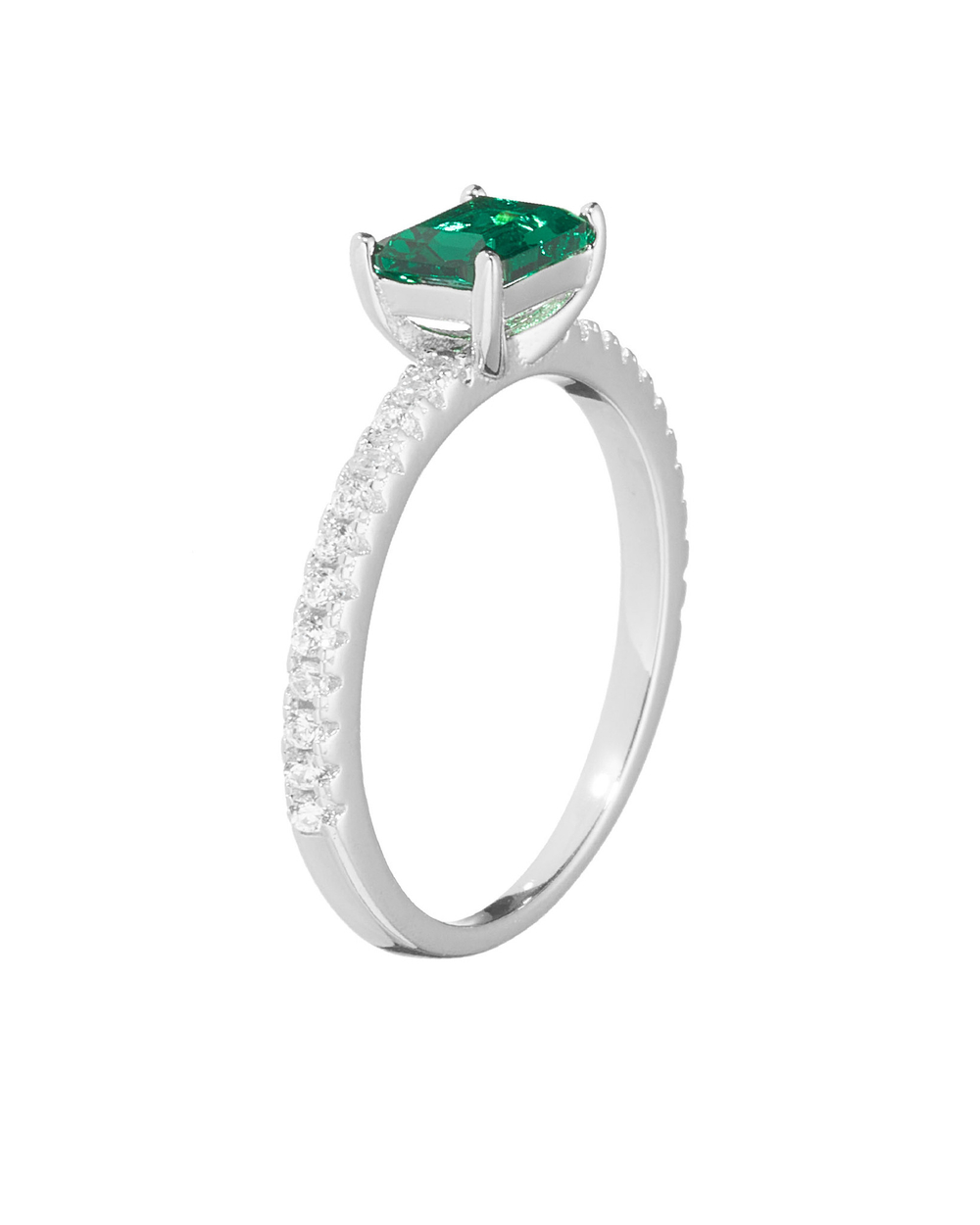 Кольцо тонкая дорожка, прямоугольный зеленый циркон