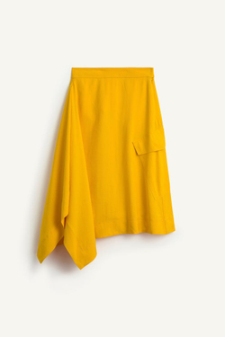 ZARA ЮБКА МИДИ АСИММЕТРИЧНОГО КРОЯ СО СРЕДНЕЙ ТАЛИЕЙ, МАНДАРИНОВЫЙ