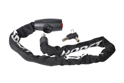 Замок вело цепь 6х6х1500мм в текстил. чехле, с кругл. ключами (12) черный HORST