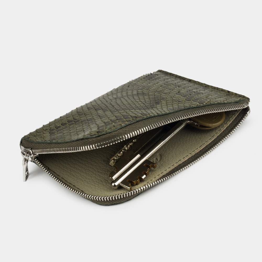 Мини-кошелек Aven из кожи питона зеленого цвета