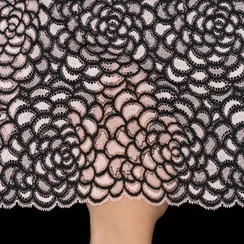 Кружево эластичное пыльно-розовое/черное 22 см, Китай