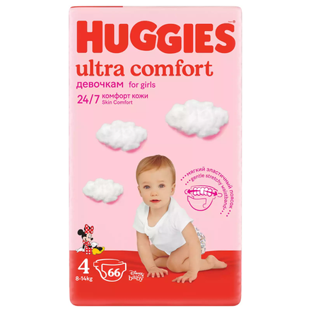 Подгузники Huggies Ultra Comfort для девочек 4 (8-14кг) 66 шт