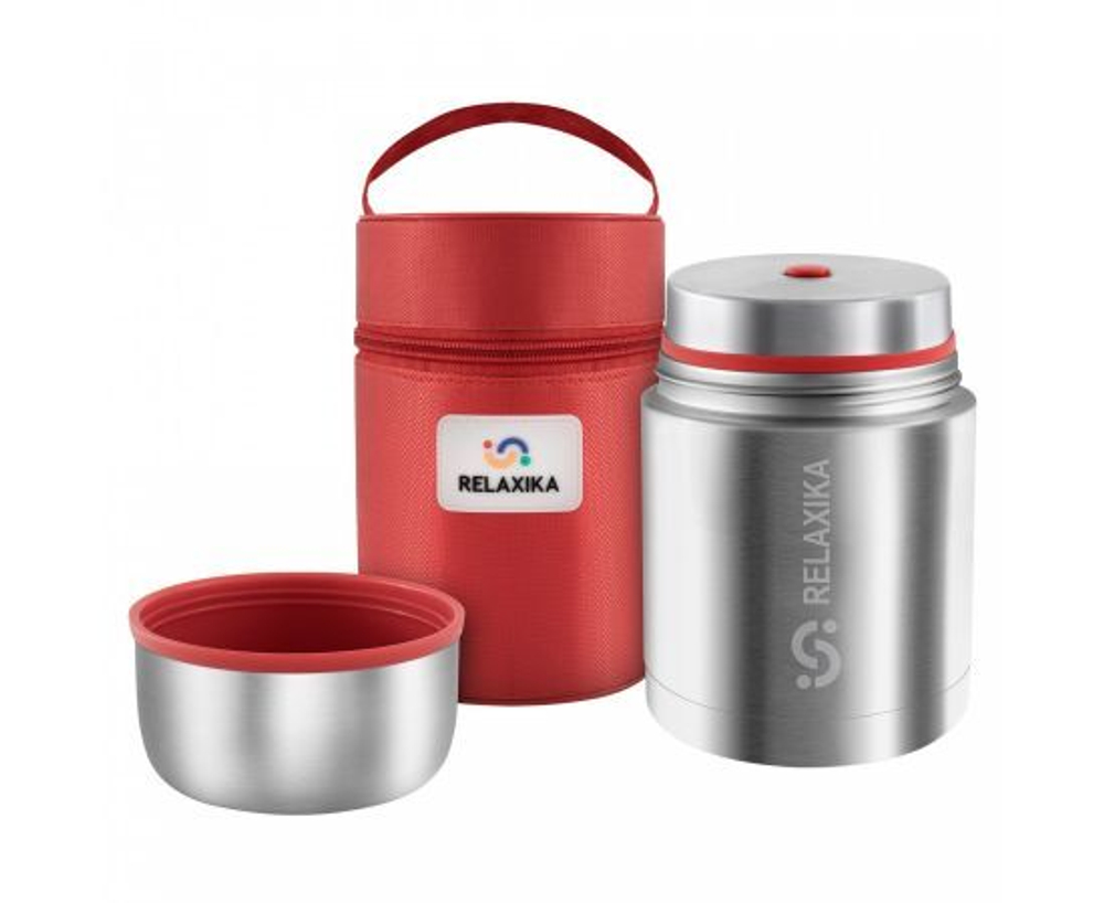 Термос Релаксика Relaxika с широким горлом для еды 0,7 литра в чехле, стальной, R301.700.1P