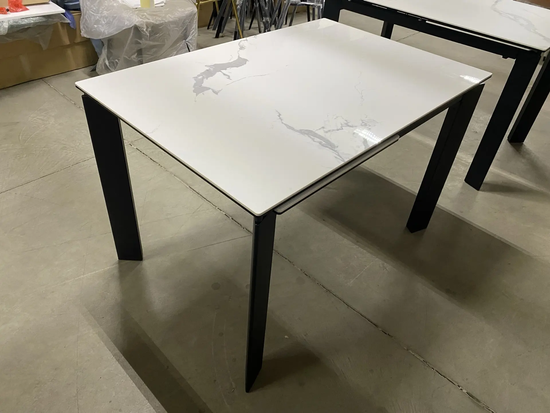 Стол КОРНЕР (CORNER) 120 цвет БЕЛЫЙ МРАМОР (HIGH GLOSS STATUARIO) керамика, стекло/ ЧЕРНЫЙ, ®DISAUR