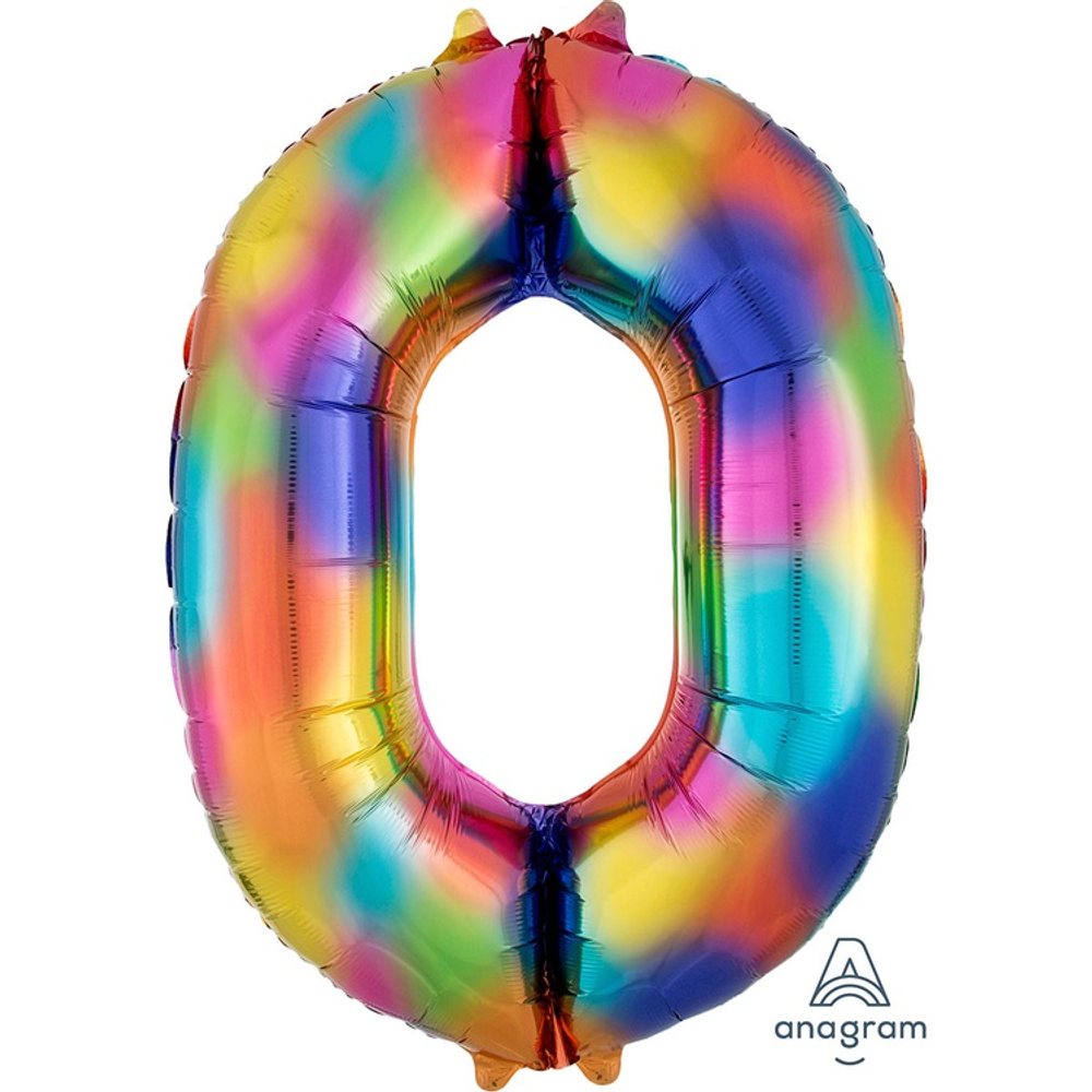 Шар фольгированный Цифра 0 88 см (Ассорти)