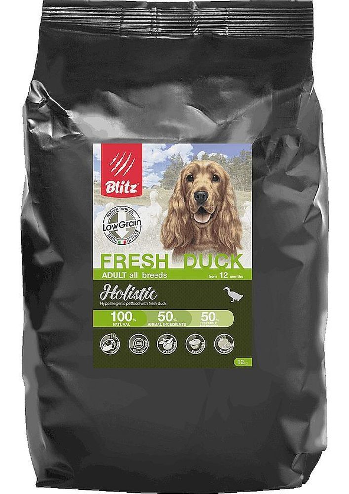 BLITZ ADULT FRESH DUCK/низкозерновой корм для взр. собак Свежая Утка/12 кг