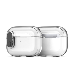 Прозрачный чехол с кнопкой черного цвета от Dux Ducis для наушников AirPods Pro 2, серия PECL Series Case, в комплекте с карабином