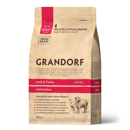 Корм сухой для кошек ягненок с индейкой, 400г, GRANDORF CAT Lamb&Turkey INDOOR