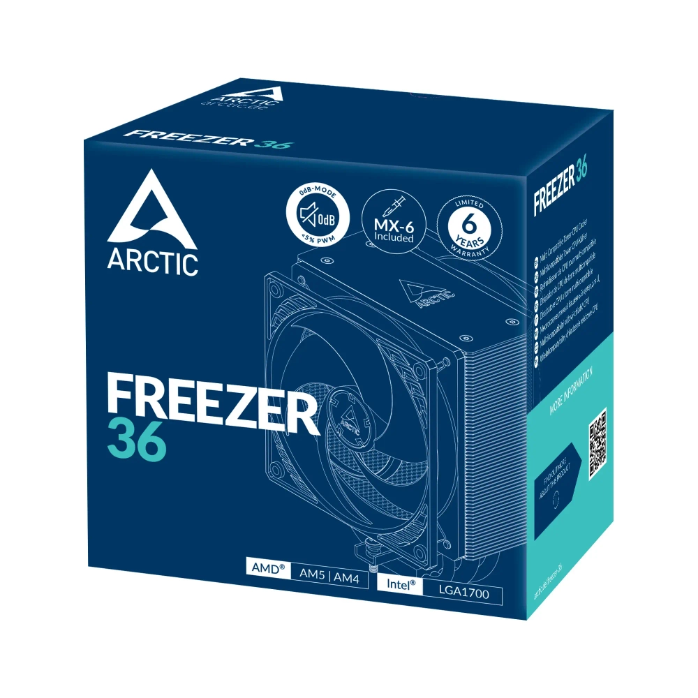 Кулер для процессора Arctic Freezer 36, башенный, авторегулировка, 2 вентилятора, 12 см