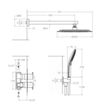 Встраиваемый термостат. смеситель для душа с троп. и ручным душем BLAUTHERM 948722RP300NM черный