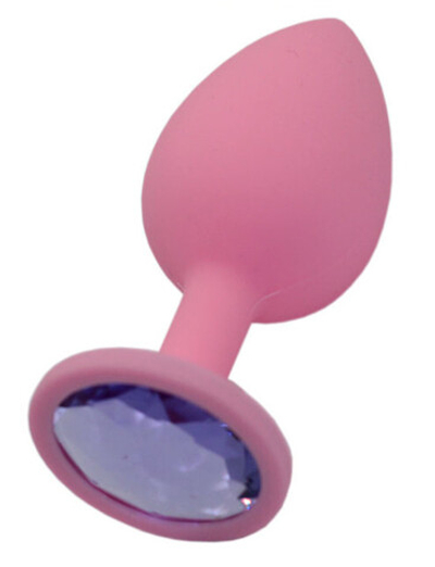 Средняя анальная пробка нежно-розовая с сиреневым кристаллом (Цвет: розовый с сиреневым)