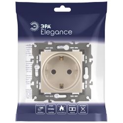 14-2102-04 ЭРА Розетка 2P+E Schuko со шторками, 16A-250В, IP20, Эра Elegance, шампань | Elegance Шампань