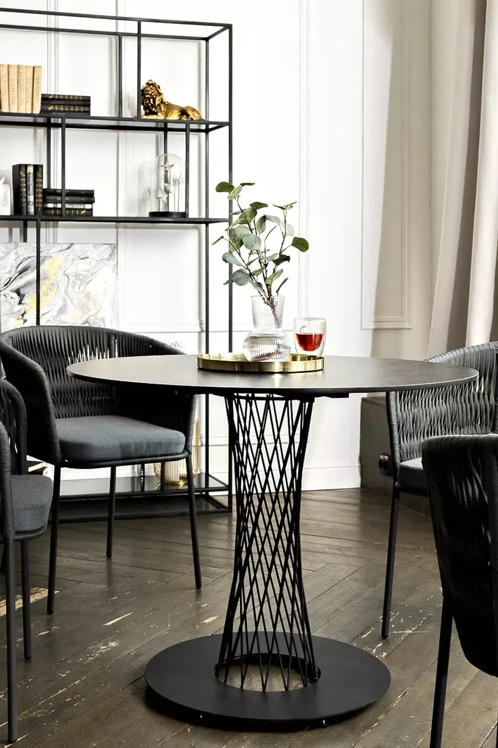 "Диего" обеденная группа на 4 персоны со стульями "Бордо" плетения колос, столешница "серый гранит"