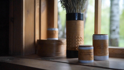 Кружка малая фарфоровая без ручки c берестой и с цитатами Лермонтова. Lermontov forever.