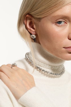 Серьги вечерние, круглый крупный циркон, серебро