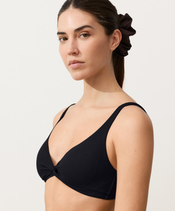 OYSHO Бикини-топ с завязками на шее и узором пике, черный