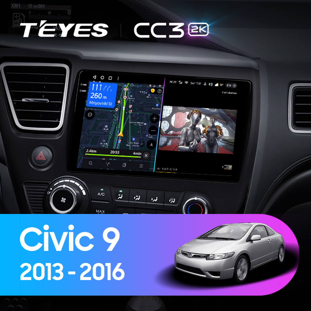 Teyes CC3 2K 9"для Honda Civic 9 2013-2016