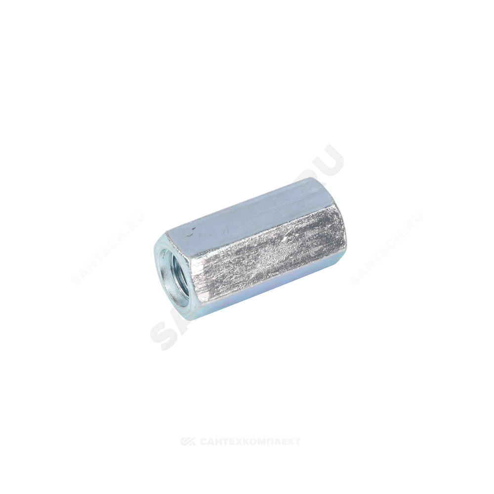 Гайка удлиненная стальная оц М16х48 к.п. 5 шестигранная DIN 6334