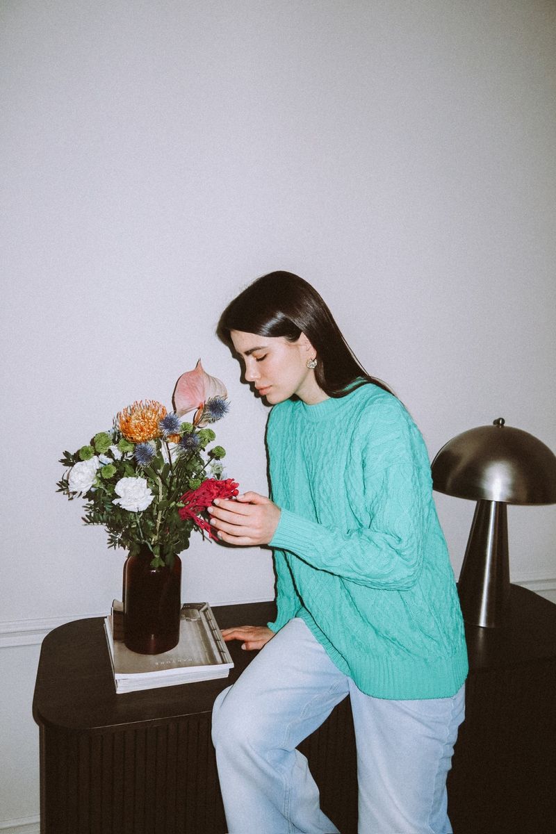 Свитер из полушерсти с орнаментом бирюзовый