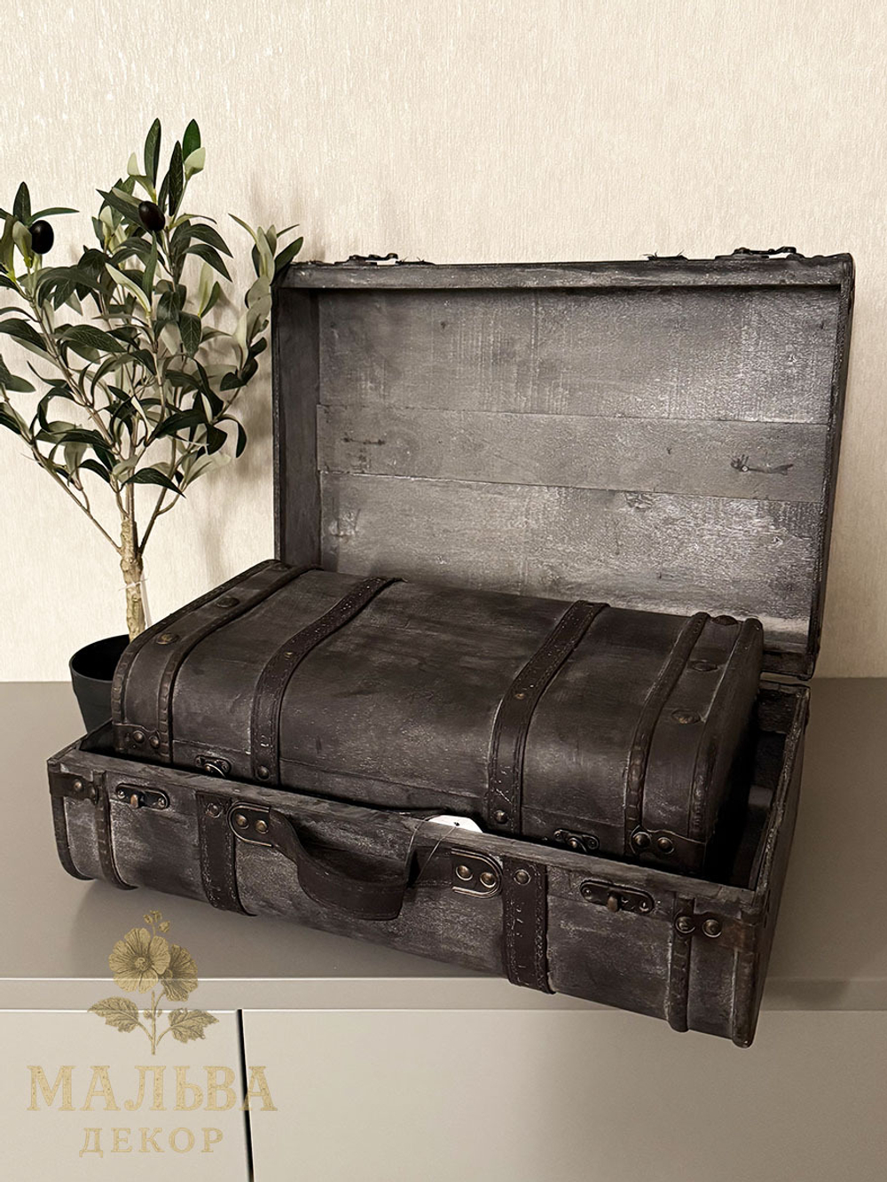 Набор из 2-х декоративных чемоданов темно-серый 39x24x16см/45x30x18,5см+5/6см ручка