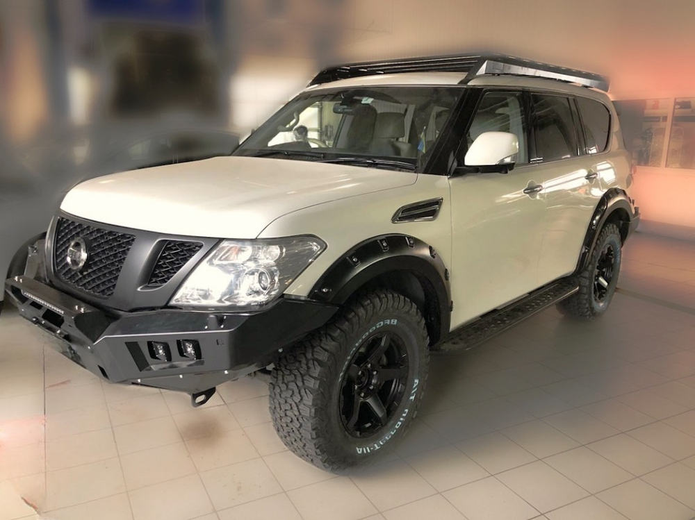 Бампер передний Nissan Patrol Y62 2010-2014 балка и ПТФ КОМПЛЕКТ 1