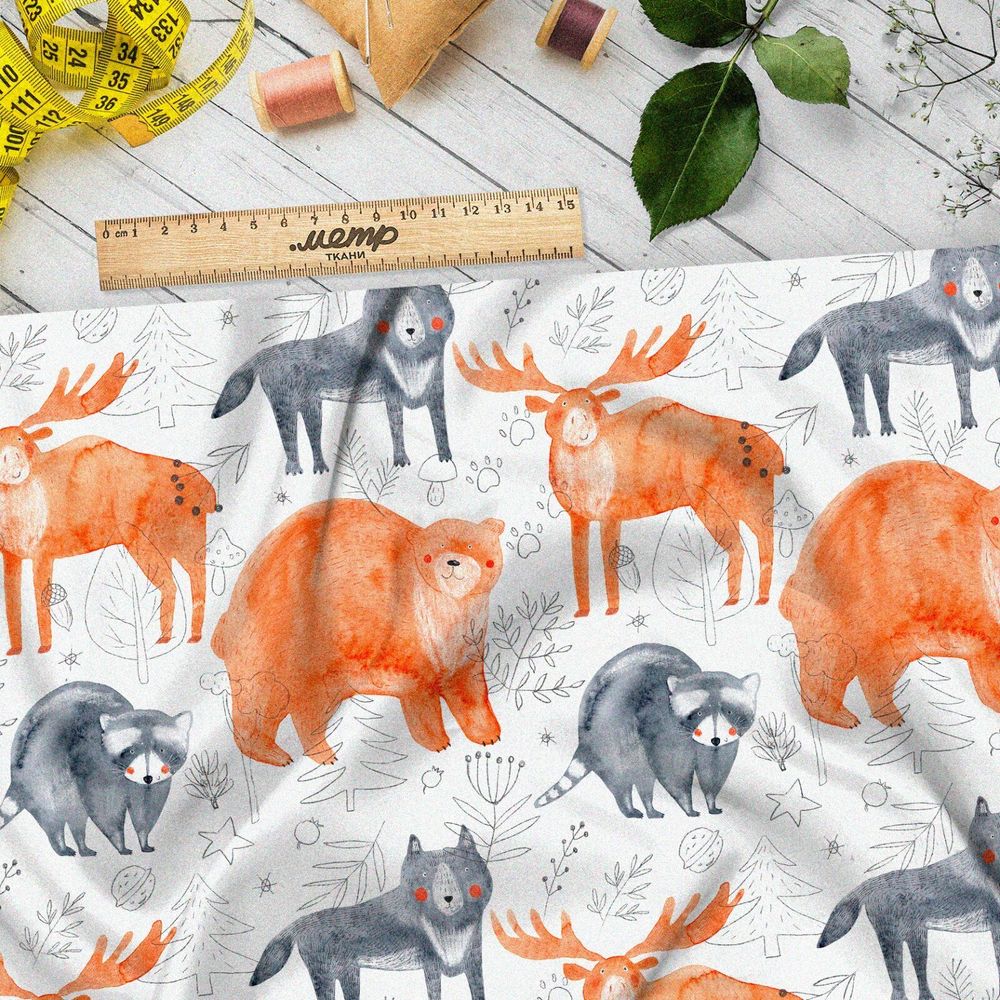 Ткань флис сказочные болшие лесные звери