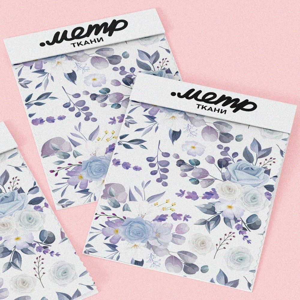 Ткань таффета сиреневый букет на белом фоне