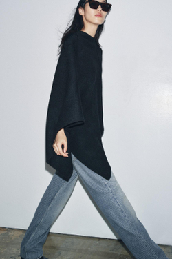 ZARA ТРИКОТАЖНАЯ НАКИДКА, ЧЕРНЫЙ