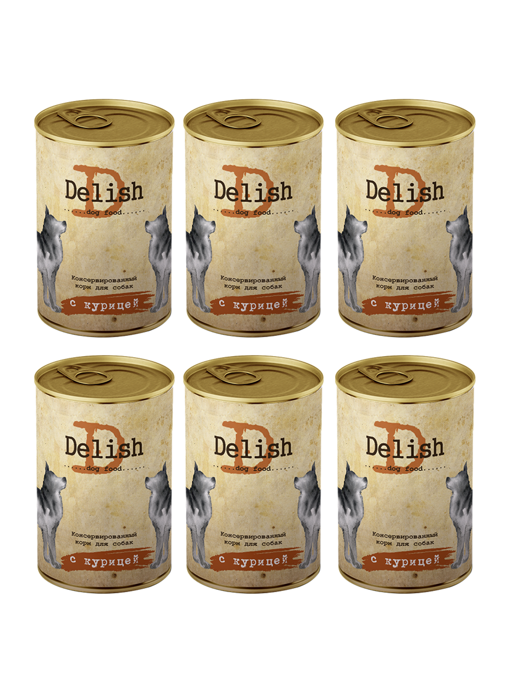 НАБОР Консервы DELISH для собак с курицей - 6 шт х 970 гр