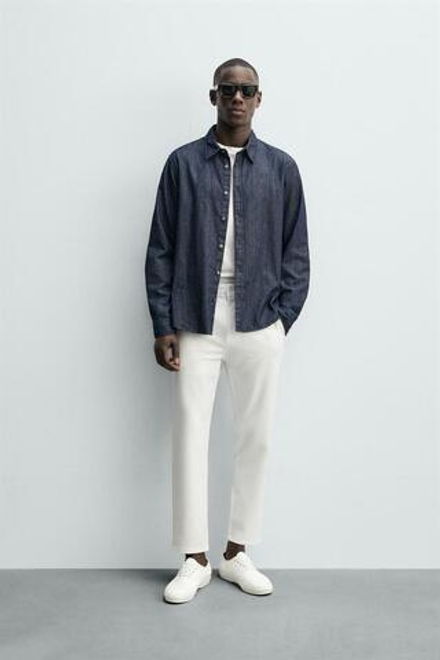 ZARA БРЮКИ ЧИНОС ИЗ КОМФОРТНОЙ РЕЛЬЕФНОЙ ТКАНИ, БЕЛЫЙ