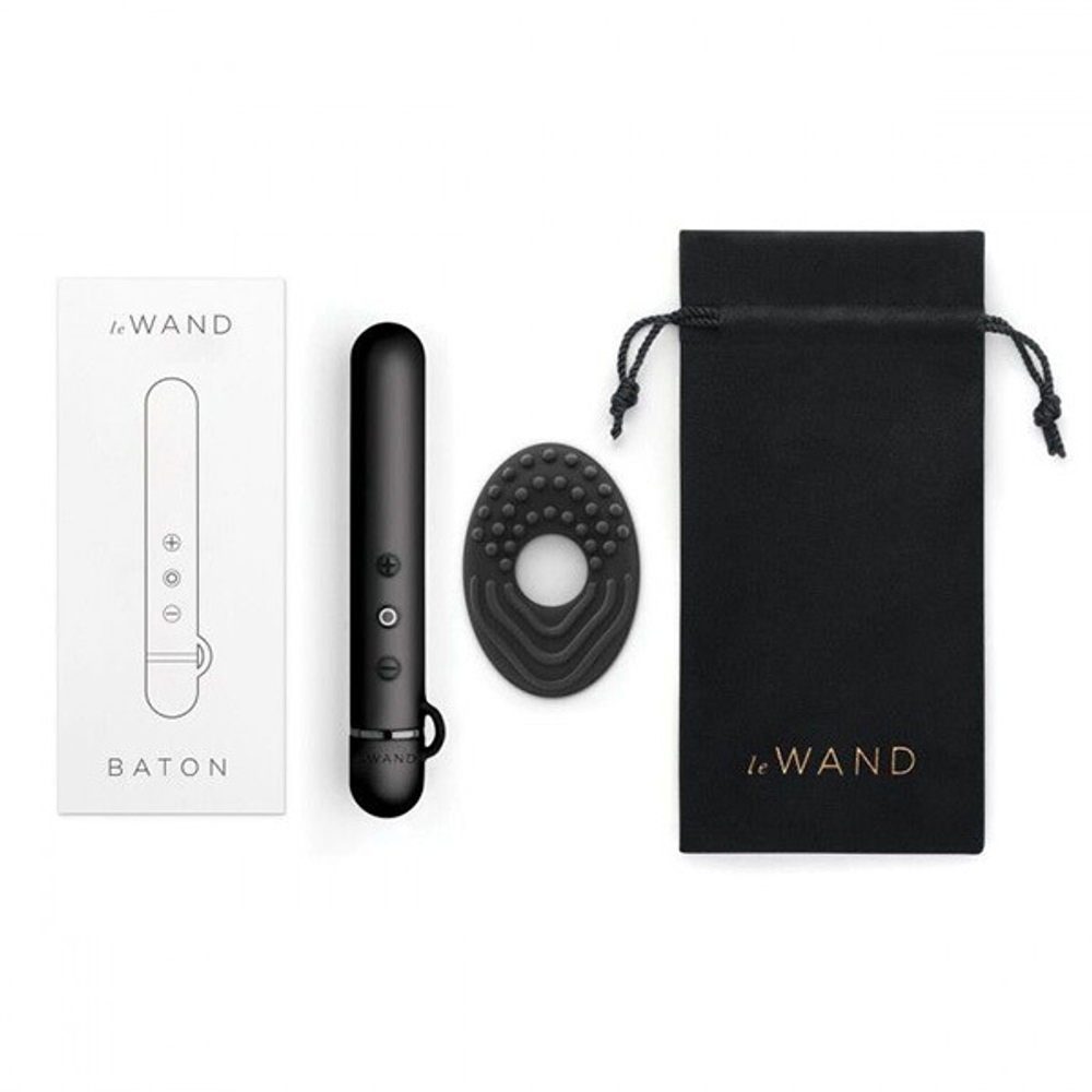 Черный мини-вибратор 11,9см с текстурированной насадкой Le Wand Baton Black LW-015-BLK