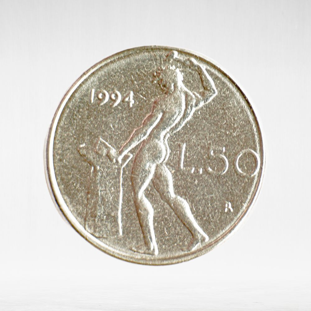 Italy 50 Lire 1994 R "Vulcan at the Anvil", Small Type, AU