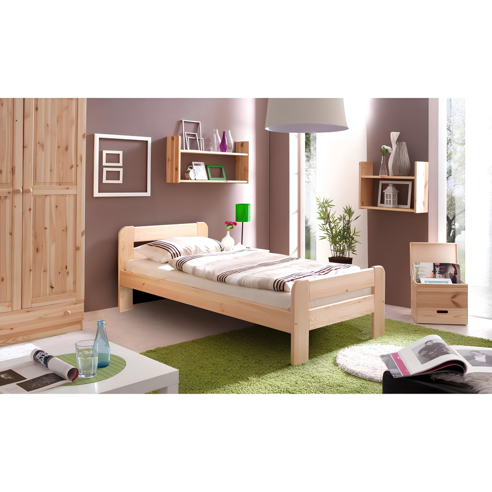 Кровать 90х200, Берт, односпальная деревянная, детская, массив сосны, прозрачный лак, Dipriz