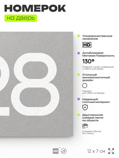 Номер на дверь 928, табличка на дверь для офиса, квартиры, кабинета, аудитории, склада, серая 120х70 мм, Айдентика Технолоджи