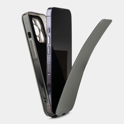 Чехол для iPhone 13 Pro Max из кожи теленка, стального цвета