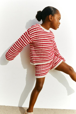 ZARA СВИТЕР КРУПНОЙ ВЯЗКИ В ПОЛОСКУ, КРАСНЫЙ