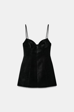 ZARA КОРОТКОЕ ПЛАТЬЕ НА БРЕТЕЛЯХ ОБЪЕМНОГО КРОЯ, ЧЕРНЫЙ