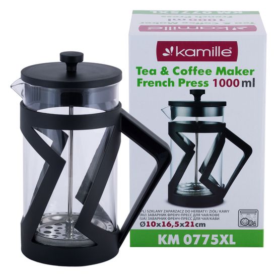 Френч-пресс 1000 мл. Kamille KM-0775XL (полипропилен, нержавеющая сталь, стекло)