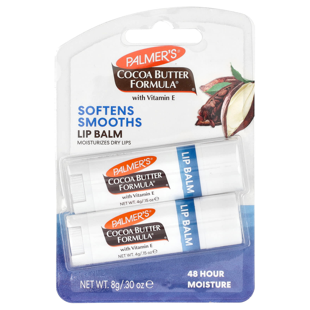 Palmer's, Cocoa Butter Formula, с витамином E, смягчающий и разглаживающий бальзам для губ, 2 шт. в упаковке, 4 г (0,15 унции) каждый