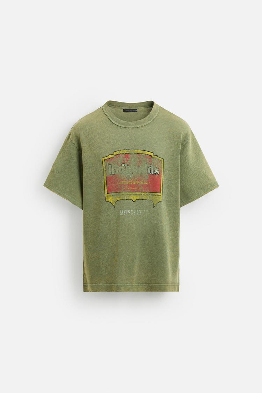 ZARA ТРИКОТАЖНАЯ ФУТБОЛКА С ПРИНТОМ, ЗЕЛЕНЫЙ