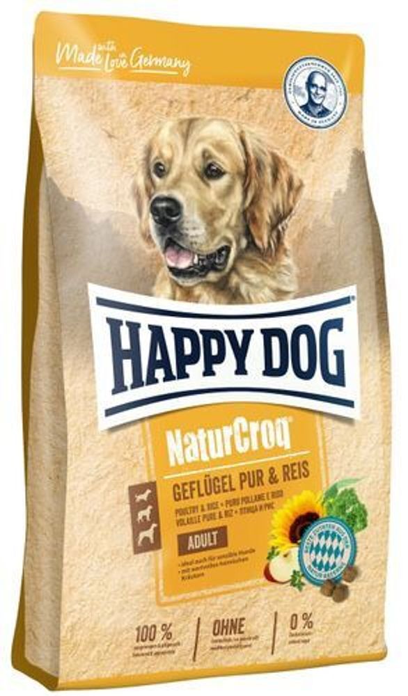 Сухой корм Happy Dog NaturCroq Adult Chicken and Rice для взрослых собак всех пород птицей с рисом 15 кг