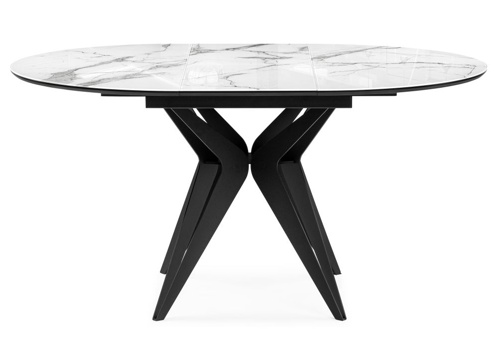 Стеклянный стол Рикла 110(150)х110х76 белый мрамор / черный