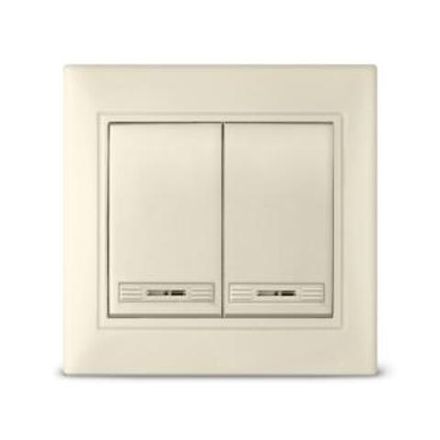 Выключатель двухклавишный с подсветкой "UNIVersal" серия "Севиль", с/у, 10А, 220В, "слоновая кость"