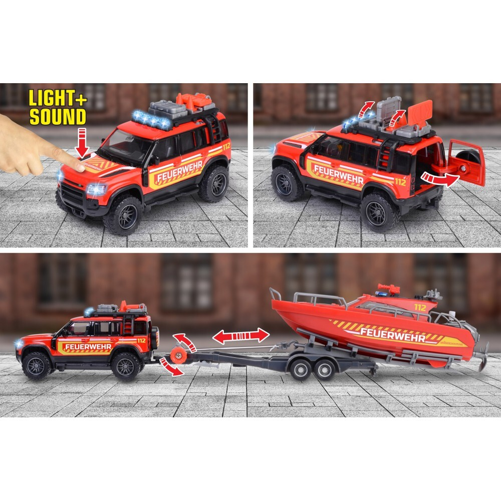 Majorette - Спасательная машина Land Rover с прицепом и лодкой Свет и звук 33,5 см 3716001 / артикул   3716001  / GTIN 3467452073612