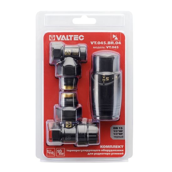 Комплект терморегулирующего оборудования Valtec 1/2" угловой (VT.045.BR.04) чёрный