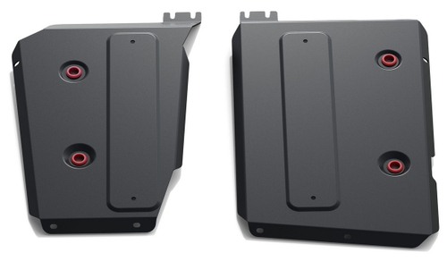 Защита топливного бака АвтоБроня для Skoda Karoq (V - 1.4T (150 л.с.)) 4WD 2020-н.в./Volkswagen Taos (V - 1.4 (150 л.с.)) 4WD 2021-н.в., штампованная, сталь 1.8 мм, 2 части, с крепежом, 111.05123.1