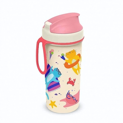 Бутылка детская с декором и петлей "котики" 400мл (розовый)