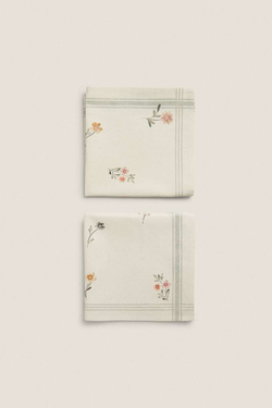 ZARA HOME САЛФЕТКИ В ПОЛОСКУ И ЦВЕТОЧЕК (УПАКОВКА ИЗ 2 ШТУК), ЗЕЛЕНЫЙ