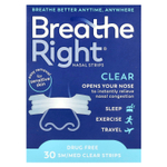Breathe Right, Полоски для носа, средние / средние, прозрачные, 30 полосок